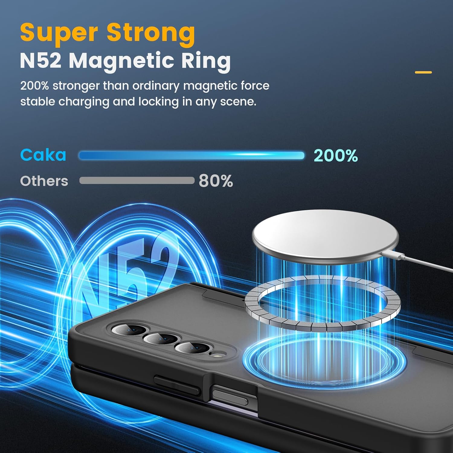Caka for Samsung Galaxy Z Fold 4 Case [Compatible with Magsafe] [Hinge Protection] [Built-in HD Screen Protector] Translucent Hard Shockproof Magnet Phone Cover for Fold4 - Black