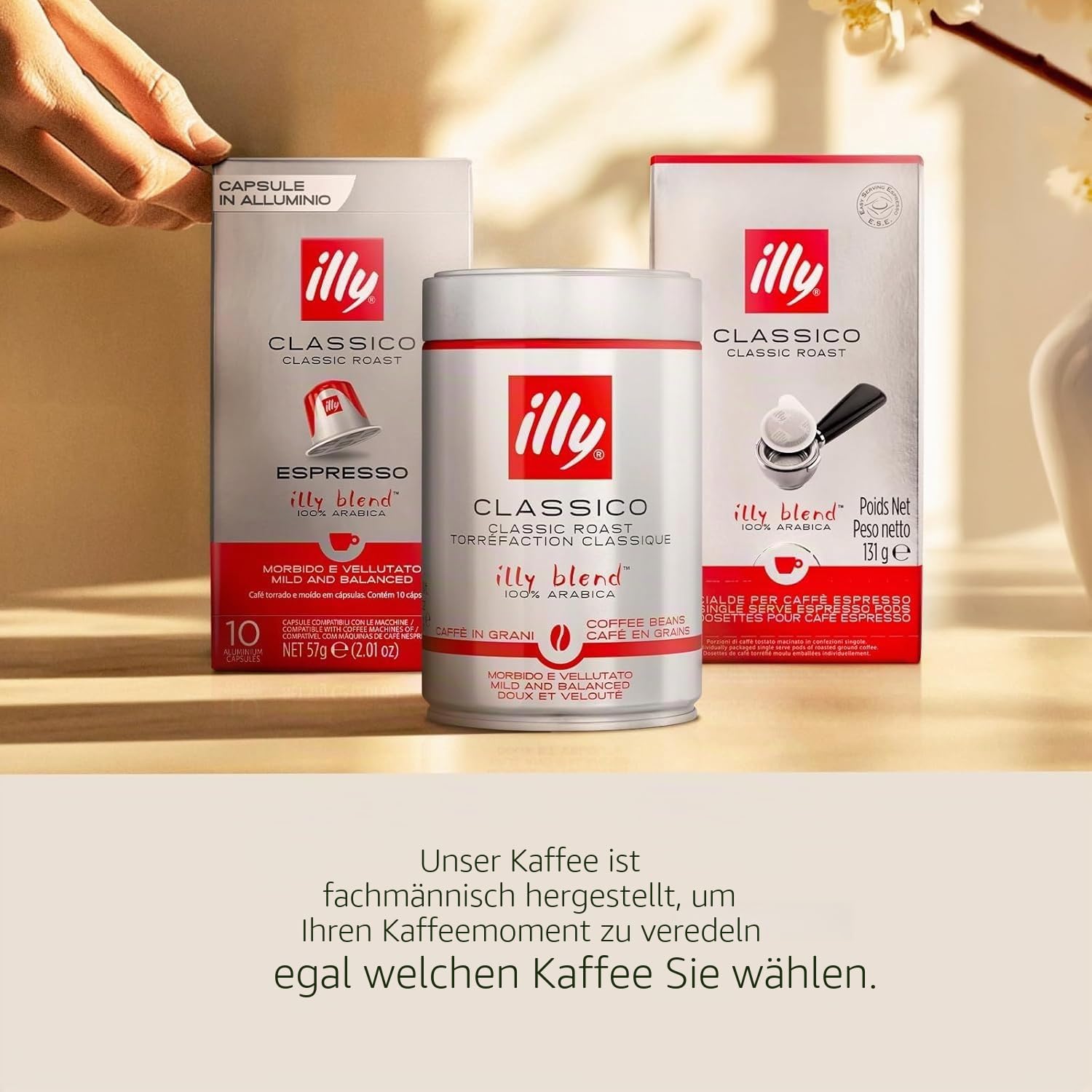 illy Kaffee, E.S.E. Kaffeepads Einzelportion, entkoffeiniert - 12 Verpackungen mit je 18 Kaffeepads