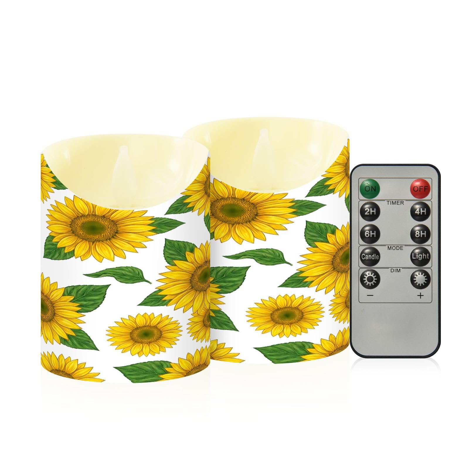 Ewusp Sunflowers Flameless Candles Battery Operated Flickering LED Pillar Candles Set of 2 with Remote Control & Timer, for Home Decor Wedding Holiday Party Centerpieces