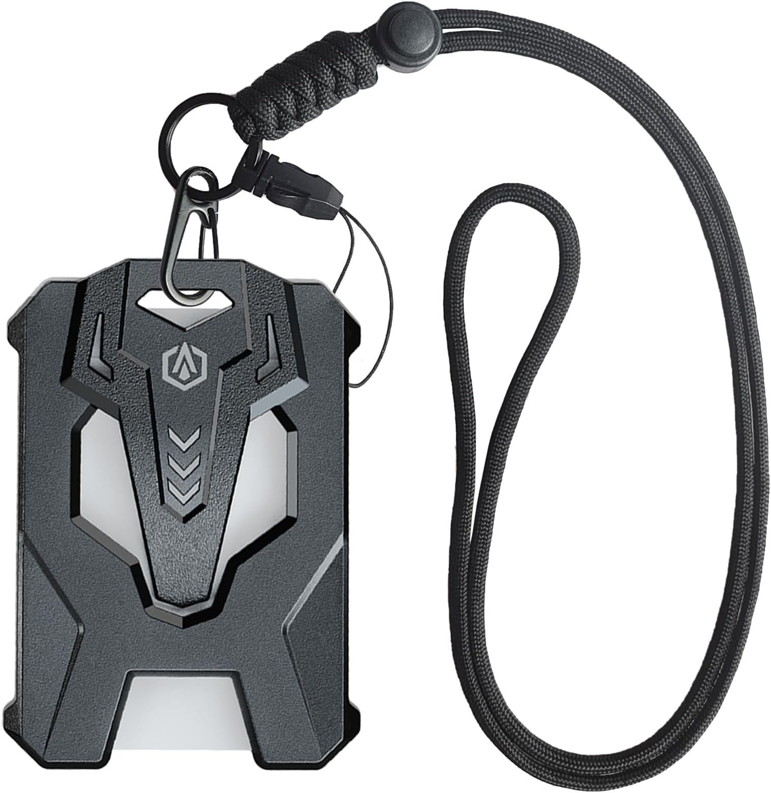 Autonomier Heavy Duty Badge Holder with Adjustable Lanyard, Cool Tactical ID Card Badge Holder with Round Cord Paracord Lanyard Set, for Multiple Cards Keychain Clip for Men