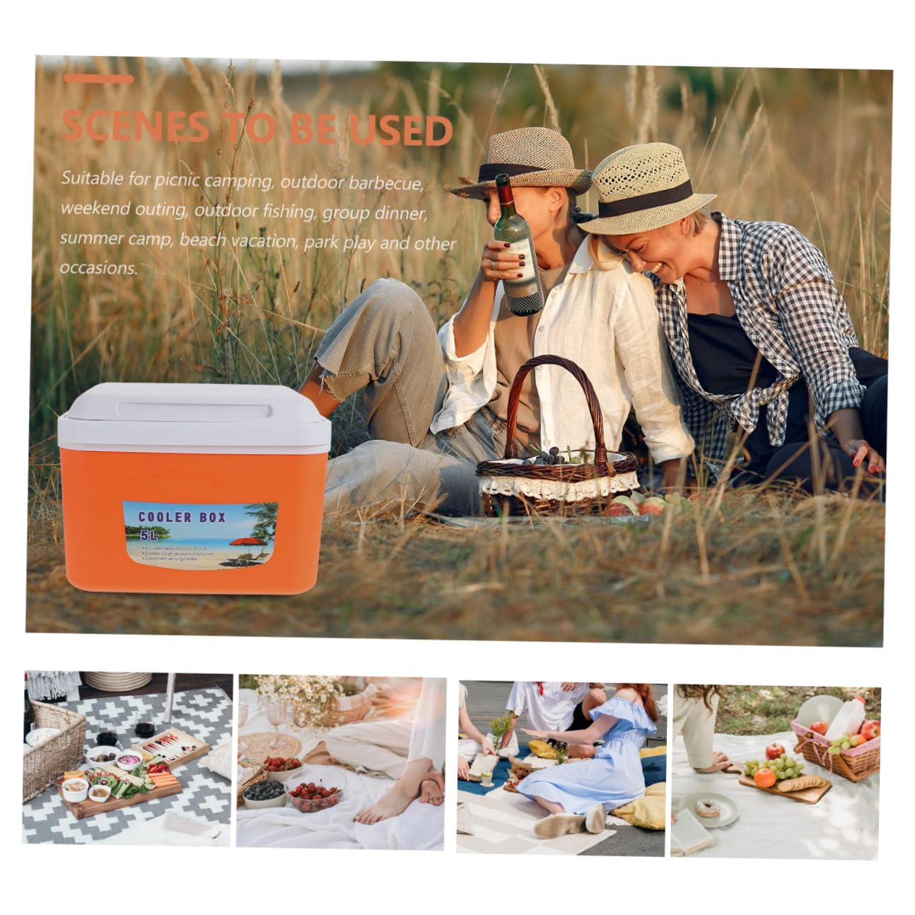 PRETYZOOM Nevera Portátil para Picnic 5l Naranja, Contenedor de Aislamiento