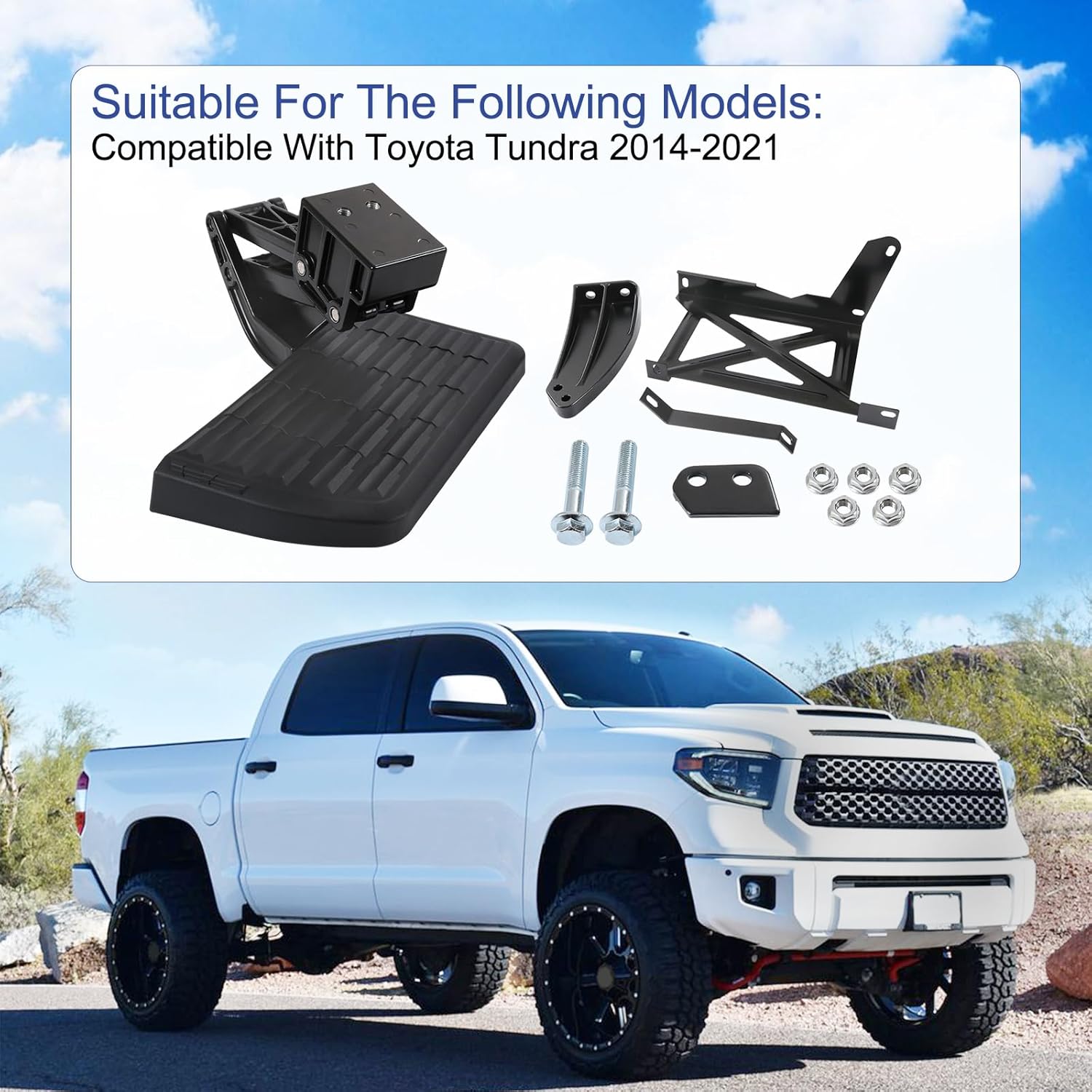 Rear Retractable Bumper Tailgate Step Tailgate Bedstep PT392-34140 Replacement for Toyota Tundra 2014-2021 Folding Truck Step 75316-01A PT39234140 Bed Step with Complete Accessories
