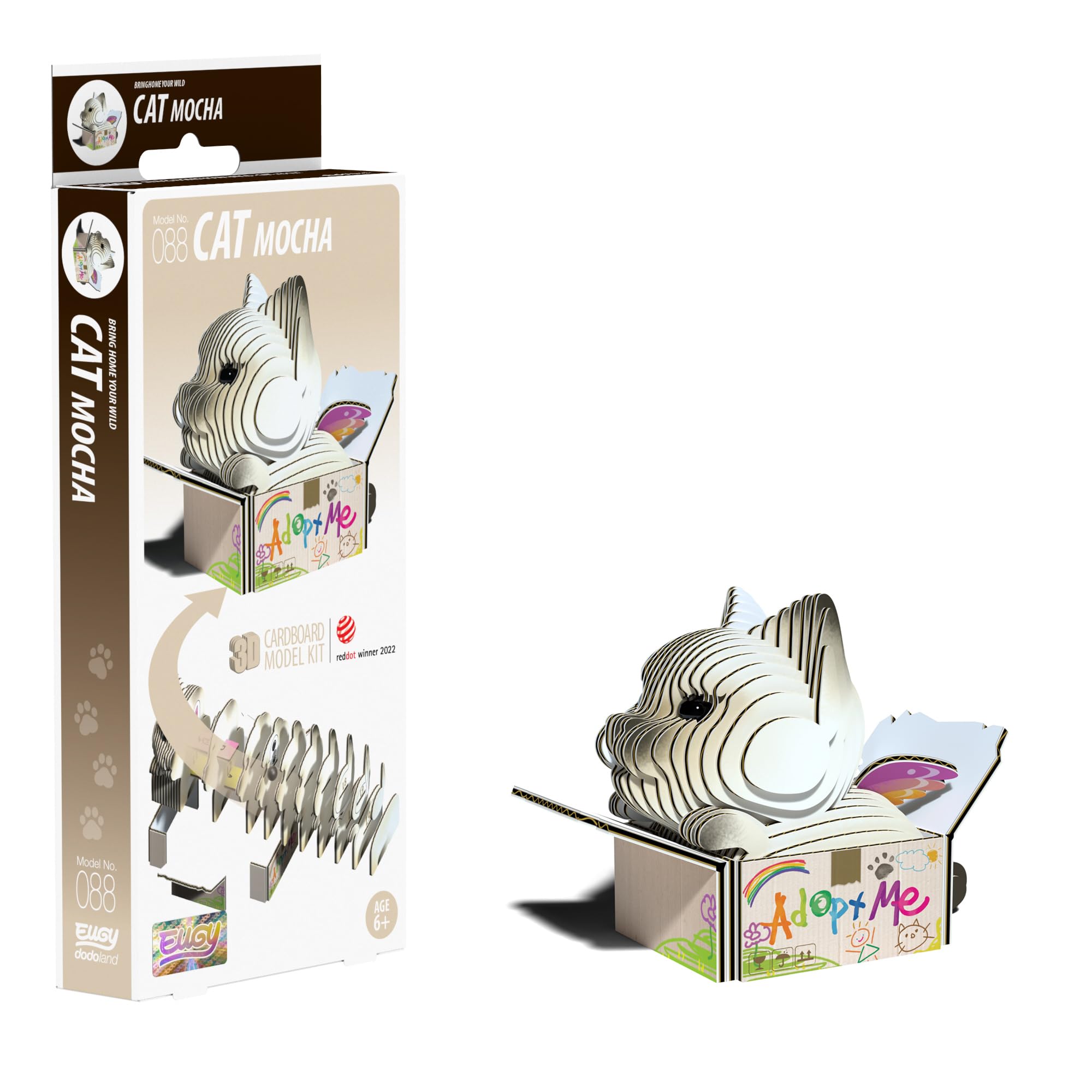 EUGY Mocha Cat 3D Craft Kit, Multi-colored, 37 mm x 74 mm x 55 mm