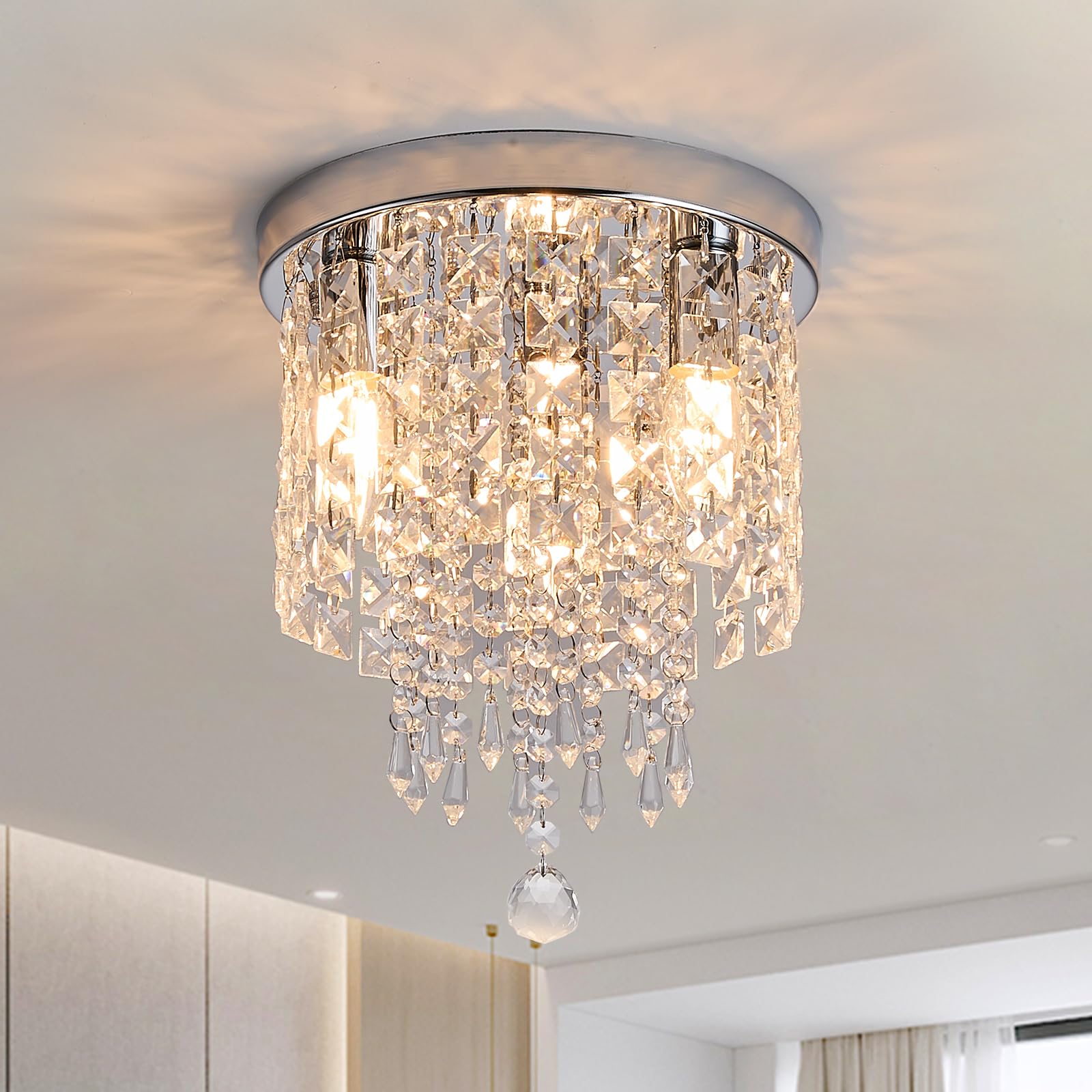 Dellemade Crystal Ceiling Lighting Fixture,Mini Flush Mount Ceiling Light, Modern Crystal Chandelier for Living Room,Kitchen