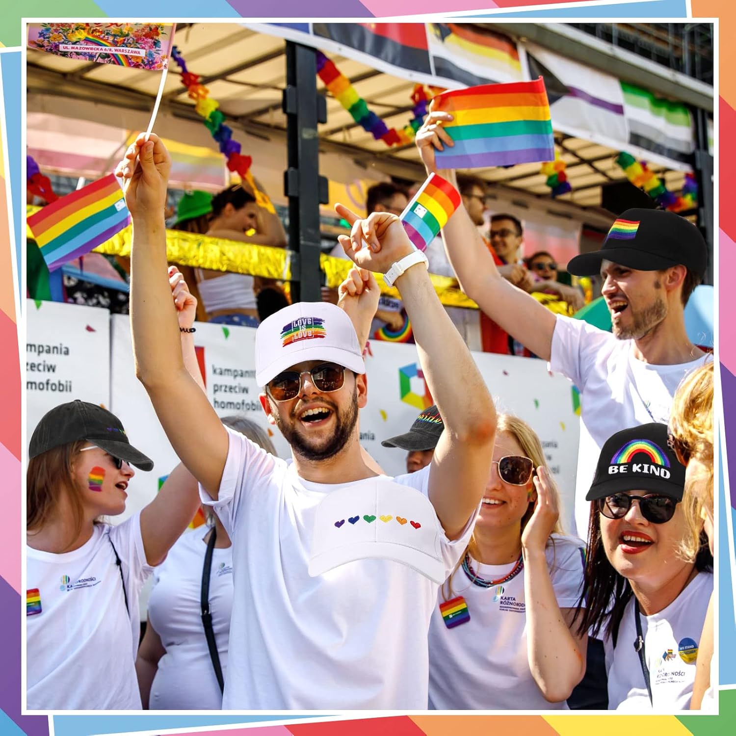 Xuhal 6 Pcs Embroidered Pride Rainbow Hat for Men Women LGBT Baseball Hats Adjustable Washable LGBTQ Cap Gifts