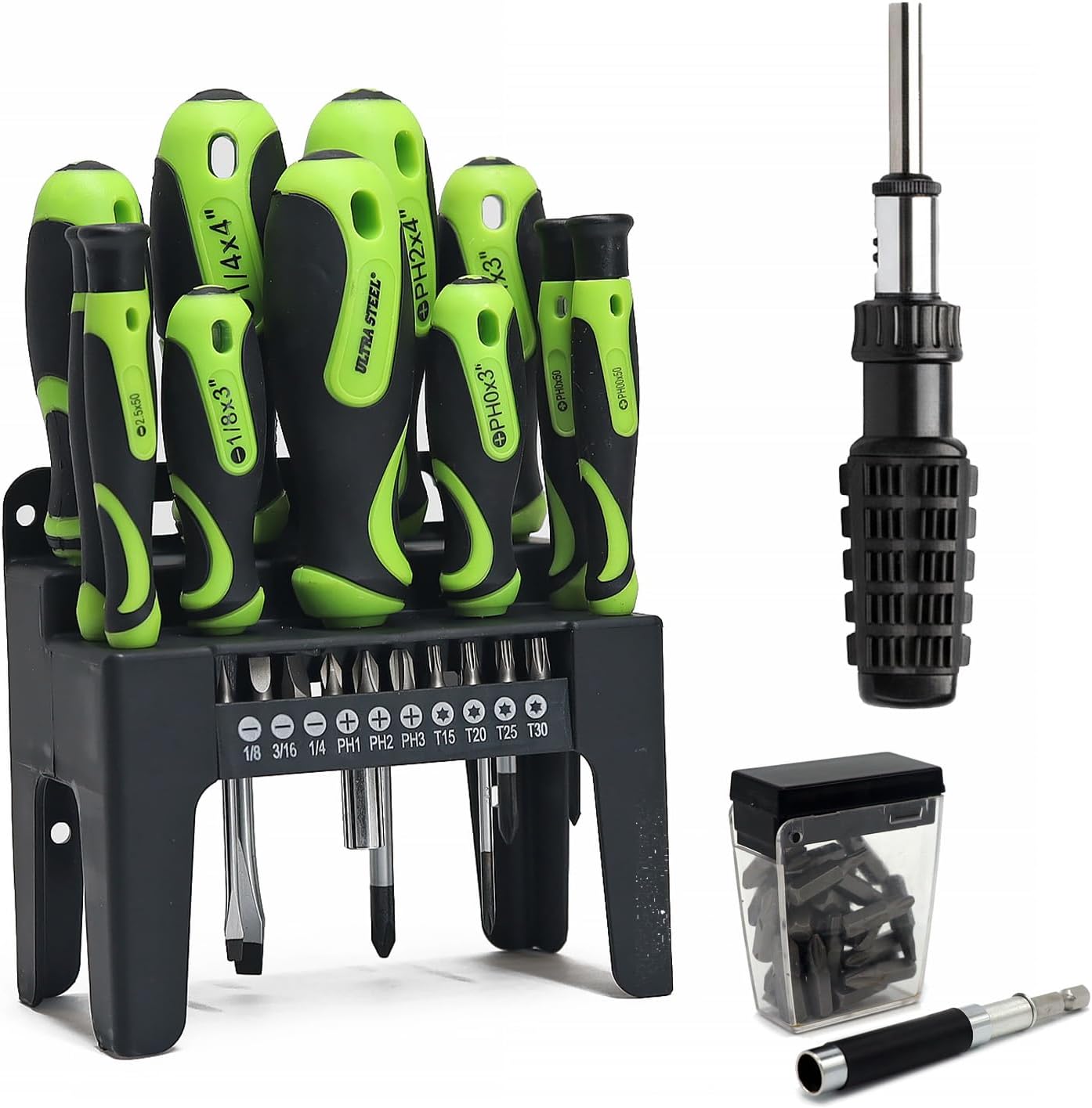 81 Piece Tool Set with Magnetic Driver Bits, Reversible Ratchet Screwdriver, Carbon Steel Socket Set, PH2 S1 S2 S3 Star T20 Bits, 5-9mm and 1/4-1/2 Inch Sockets