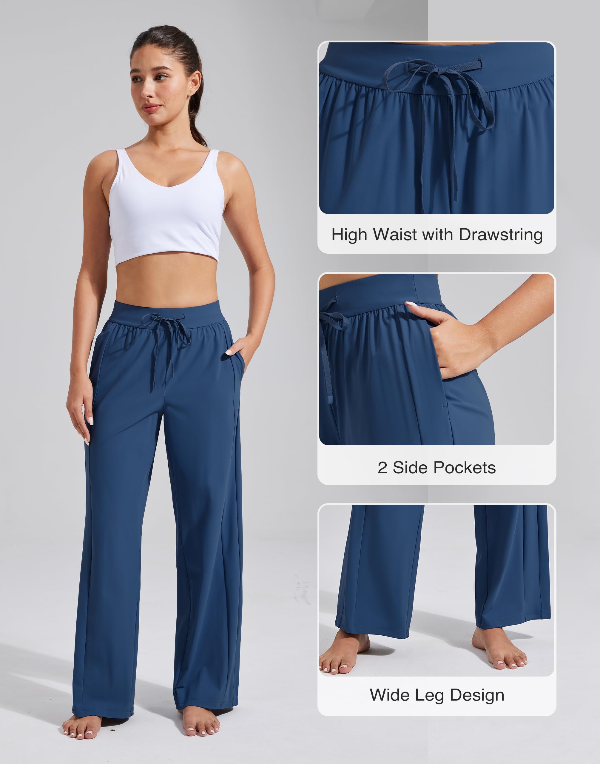 Pioneer Camp Jogging Femme Weit Bein UV-Schutz UPF100+ Dünne Sporthose mit Kordelzug Taschen Luftig Locker Atmungsaktiv Schnell Trocknend