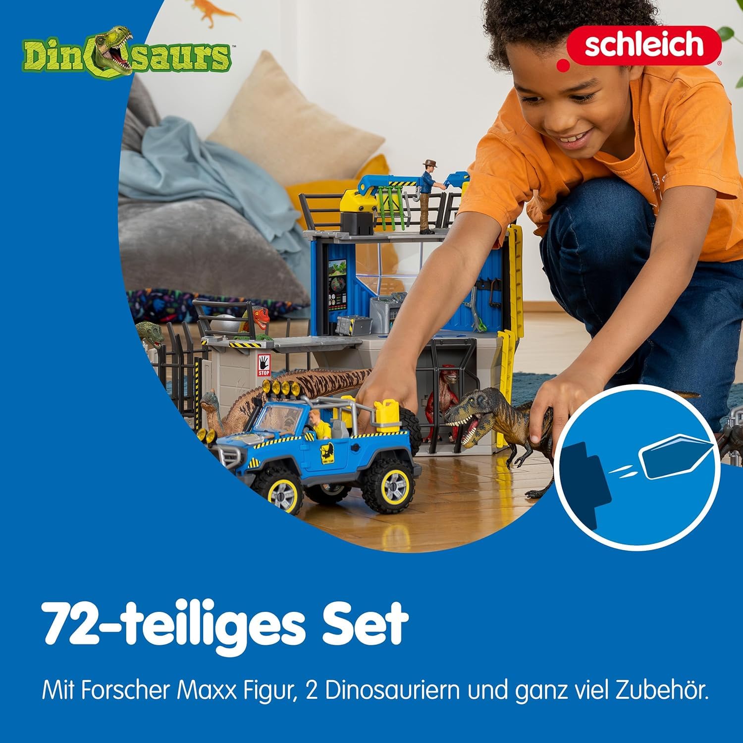 Schleich Dinosaurs | Große Dino-Forschungsstation 41462 | Spielset mit 2 Dino Figuren, Forscher Maxx und Zubehör | tolles Geschenk für Kinder | Dinosaurier Spielzeug ab 4 Jahren | Set aus 72 Teilen