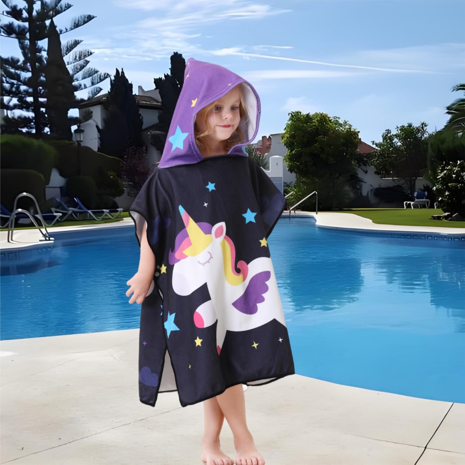 Einhorn-Handtuch-Poncho für Kleinkinder, Bade-, Strand-, Pool-, Mädchen, Alter 1, 2, 3, 4, 5 Jahre, mit Tasche