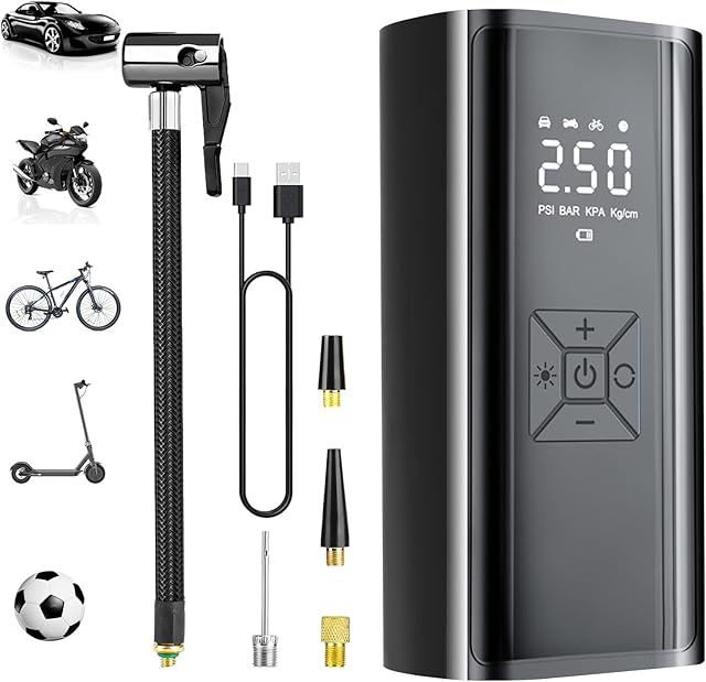 Elektryczna pompka powietrza z akumulatorem 6000 mAh, 150 psi, bezprzewodowa, elektryczna pompka powietrza z manometrem/cyfrowym wyświetlaczem LCD, mini kompresor do roweru, motocykla, samochodu,