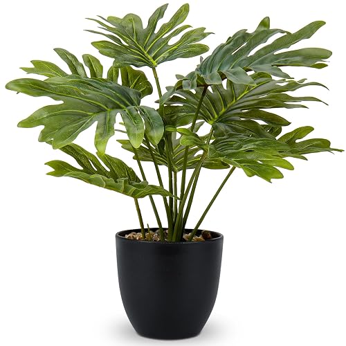 Briful Artificial Monstera Plant in Black Pot, 18" Tall Faux
