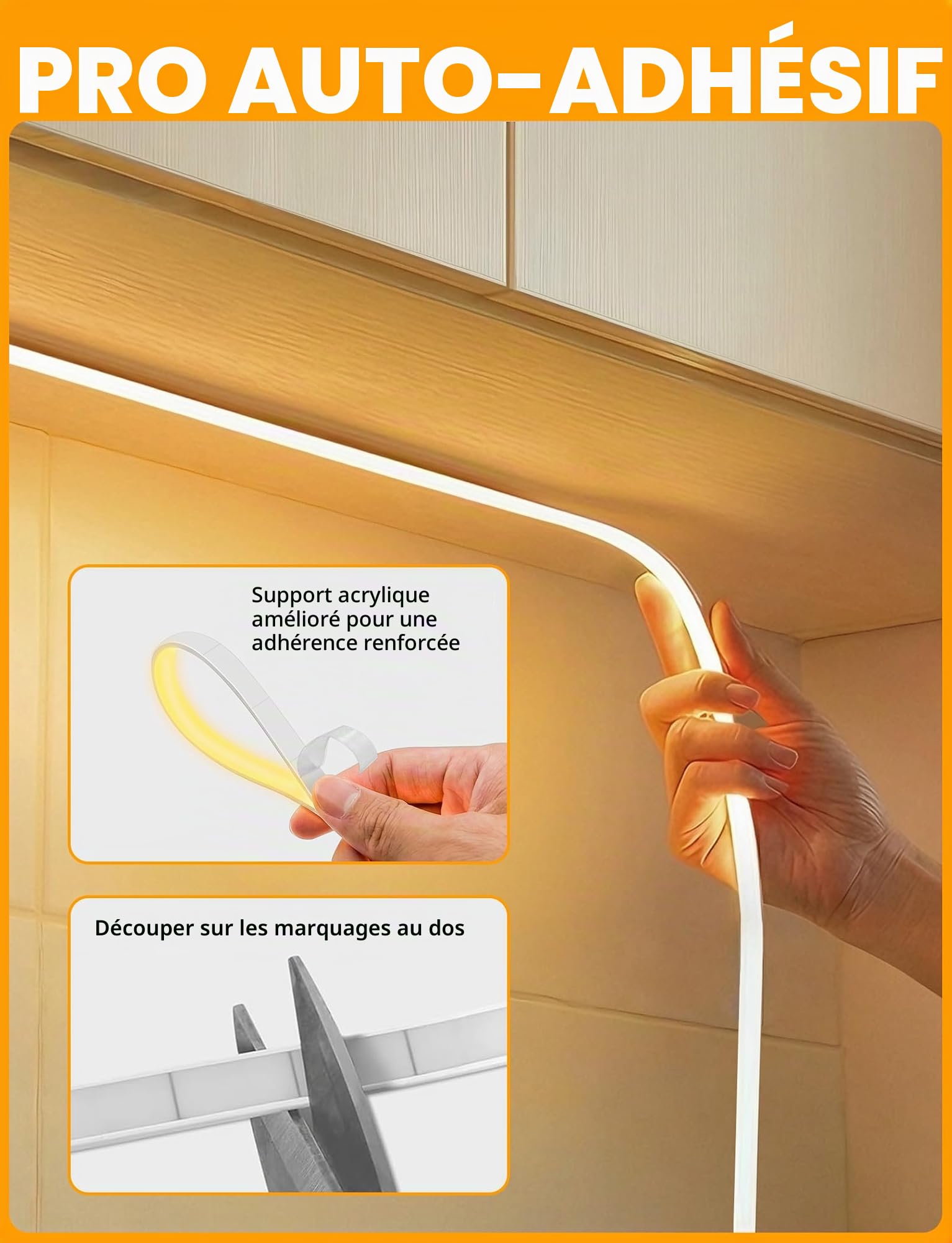 Lamomo Bandeau LED COB 10M, Blanc chaud Ruban Led avec Télécommande, IP65 étanche, Flexible, 3000K, Largeur 10mm, Dimmable, Silicone, Découpable, 24V Néon Strip pour Cuisine, Chambre, CRI 90