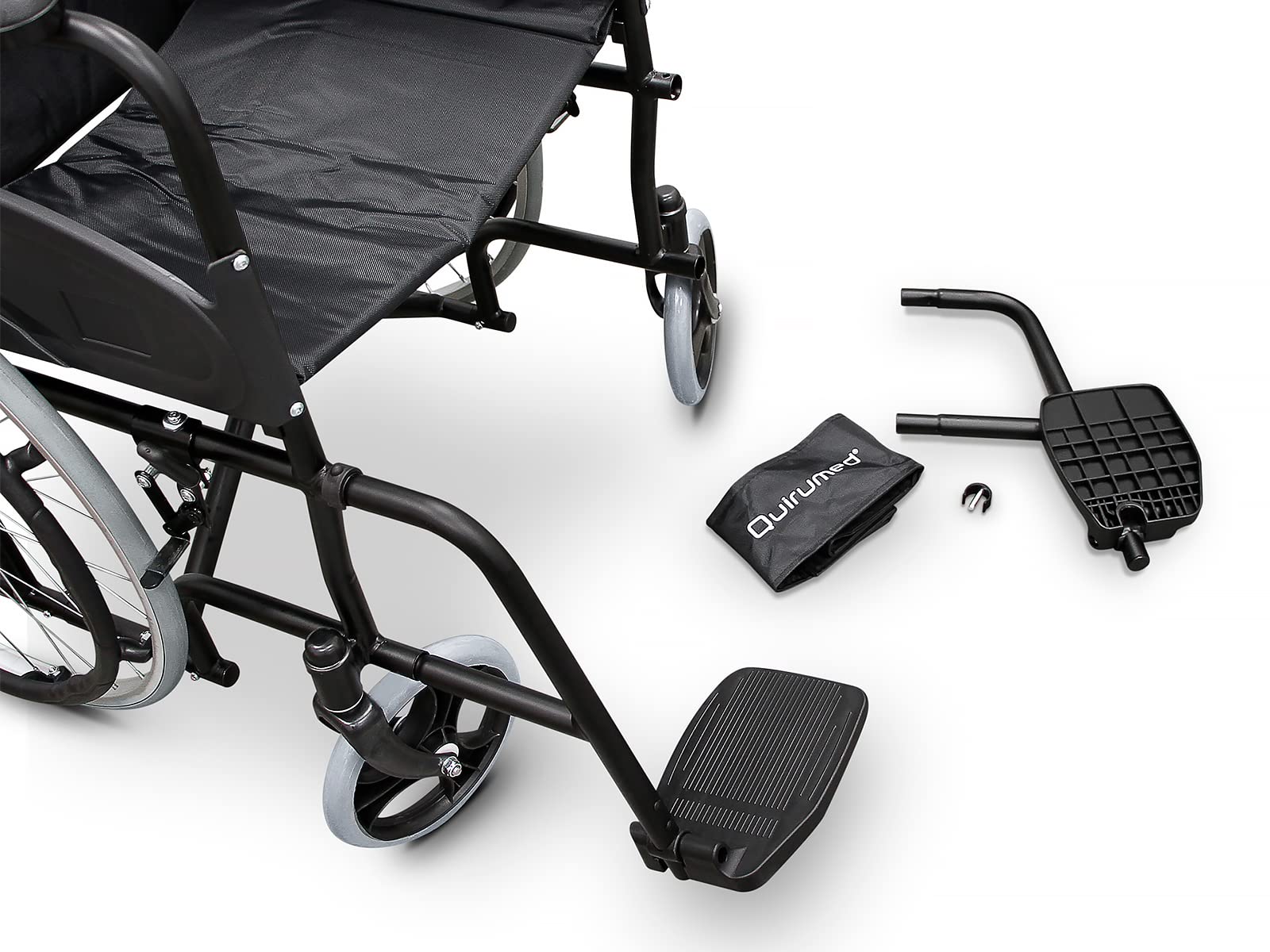 QUIRUMED Silla de ruedas de acero, modelo EASY COMPACT, Plegable, Asiento 46 cm, Ligera, Bolsillo portadocumentos, Para mayores, Para minusválidos, Hasta 110 kg