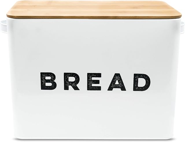 Large Vertical Bread Bin with Eco Bamboo Cutting Board Lid White