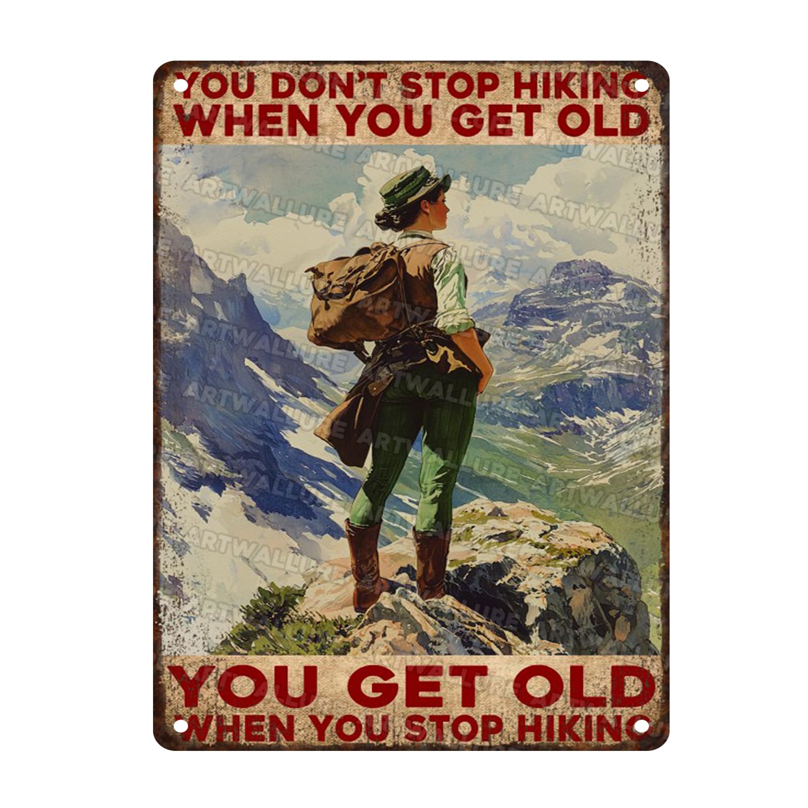 Inspirational Hiking Tin Sign Don't Stop When Old Rustic Metal Plaque Vintage Wall Art Outdoor Adventure Decor For Trail Lovers Cabin 12x16inch