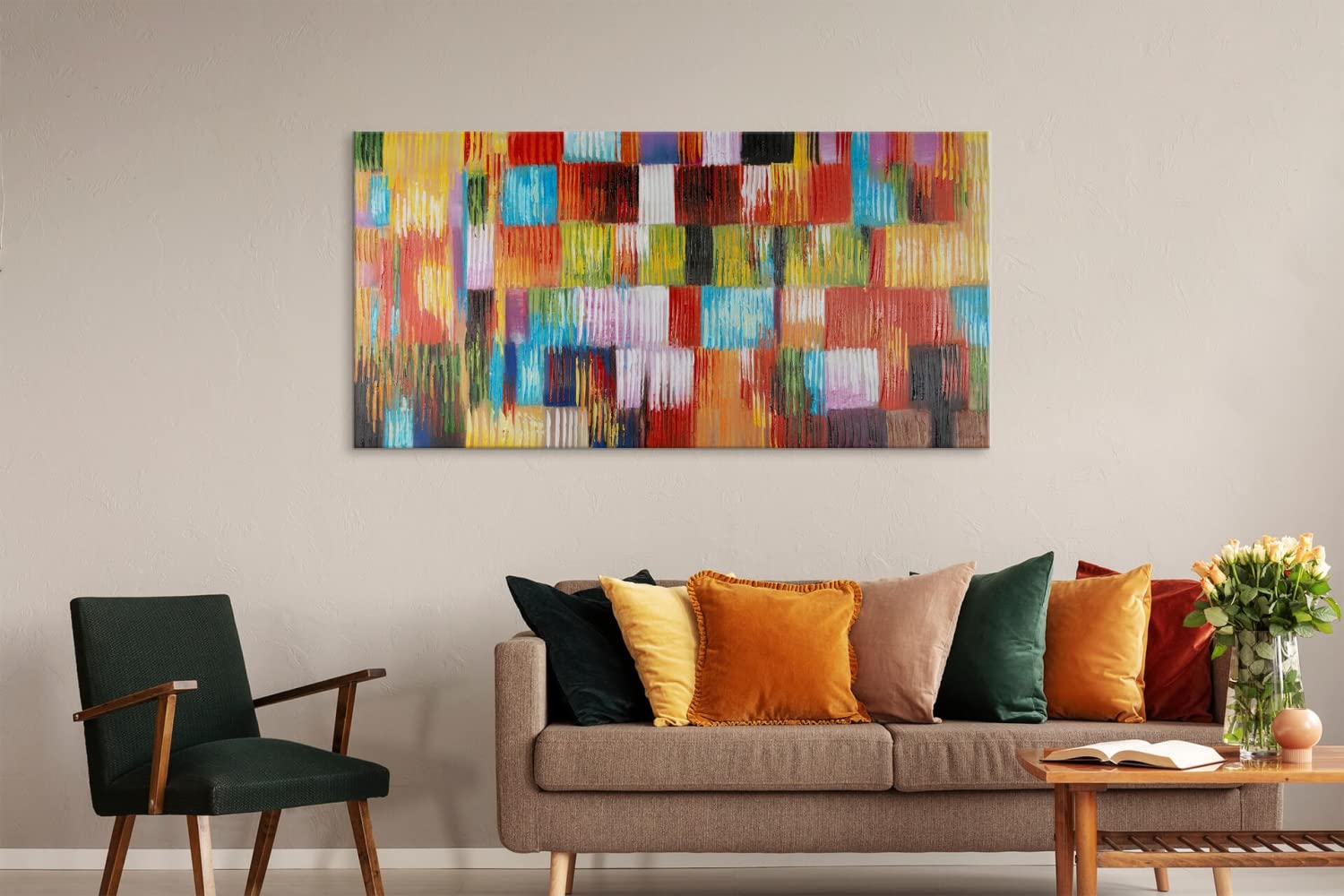 KunstLoft Leinwandbild | 100% HANDGEMALT | 140x70cm | Gemälde 'Eine Hommage ans Leben' | Abstrakt | Bunt | Wandbild Wohnzimmer
