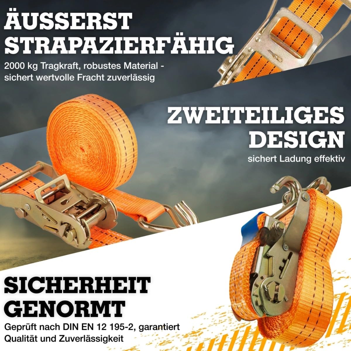 Safetytex Spanngurt 2t mit Ratsche, Zurrgurt 35 mm x 2 m, 2-teilig 10 Stück | Transportgurt mit Ratsche und Spitzhaken, Perfekt für sichere Ladungssicherung an Anhänger, Pkw und Lkw