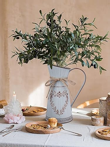 Miniatura 3 de Yoillione Jarrón de metal, jarrón azul claro con asa, florero rústico para decoración del jardín del hogar, pequeño jarrón de lata para boda