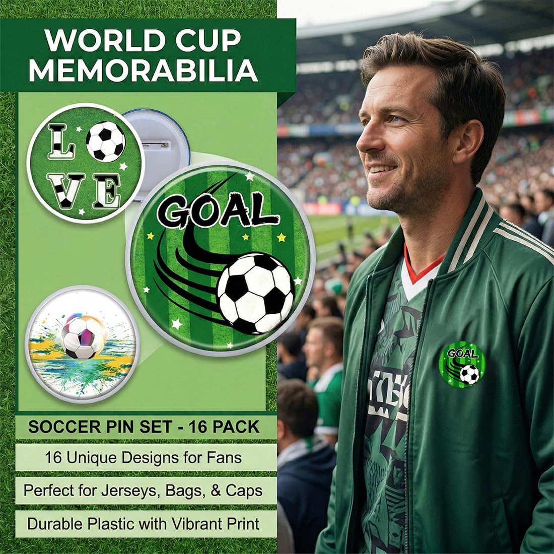 Spille Distintivi Calcio 16 Pezzi Commemorativi Mondiali, perfetti come Gadget, Regali Feste Compleanno Bambini e Tifosi Calcio. - 4
