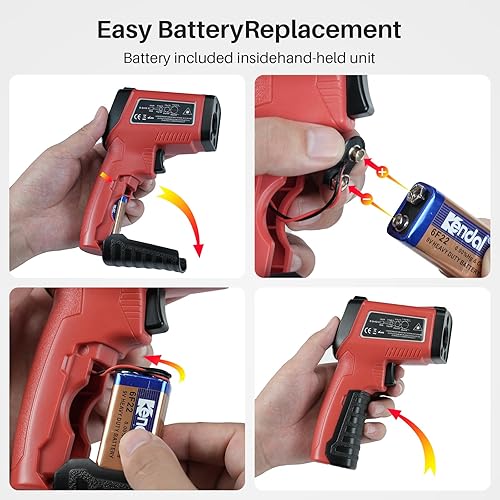 Miniatura 9 de Pistola termómetro infrarroja, temperatura láser Gedaye con puntero IR 131, pistola de temperatura de carne con sonda de metal, emisividad