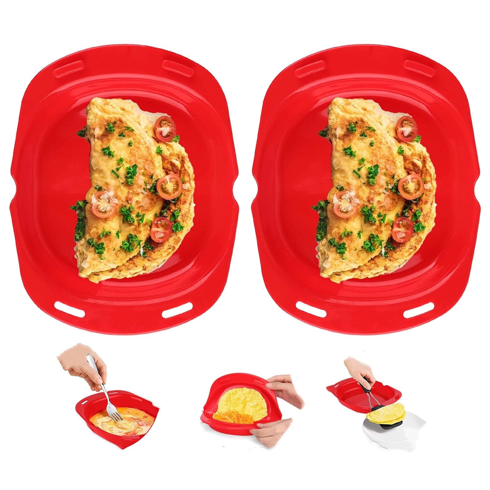 TERRIFI Silicone Omelette Maker, Non-Stick Microwave Egg Cooker, Oven Safe Egg Roll and Pancake Molds, Quick Egg Maker for Egg McMuffins (2PCS)