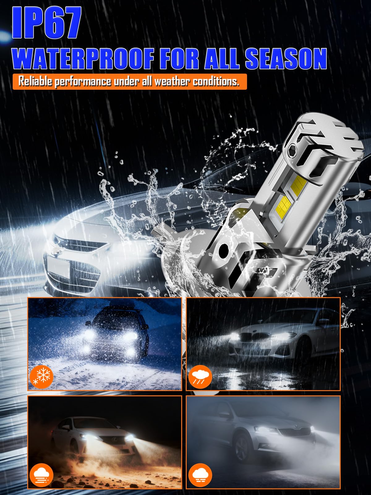 Bombillas LED H4 XELORD 12000LM 6500K,60W Blancas Frías, Faros Delanteros para Coche y Moto, Plug & Play,Larga Duración,2 Unidades