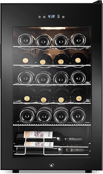 24 Bottles Wine Cooler Refrigerator, Small Wine Fridge Mini Wine Fridge Countertop with Glass Door Wine Cellars for Red Wine, Champagne, Dry White Wine, Sparkling Wines