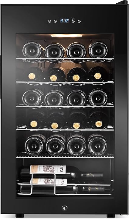 24 Bottles Wine Cooler Refrigerator, Small Wine Fridge Mini Wine Fridge Countertop with Glass Door Wine Cellars for Red Wine, Champagne, Dry White Wine, Sparkling Wines
