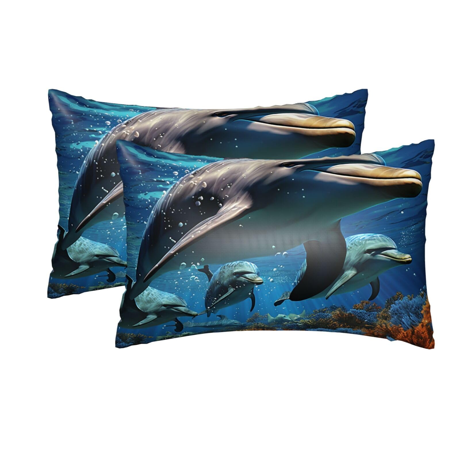 2 Pack Queen Silk Pillow Cases with Hidden Zipper, Luxury Soft Satin Pillow Covers for Hair and Skin, Dolphins Pillowcases 20"x30" Bed Pillow Protectors Cover for Sleeping Gifts