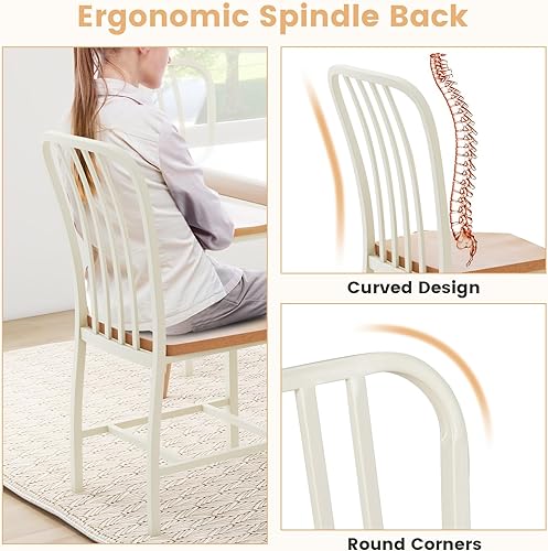 Miniatura 6 de COSTWAY Juego de 4 sillas de comedor de 18.5 pulgadas de altura de asiento, sillas de cocina con respaldo de eje sin brazos, silla Windsor de granja