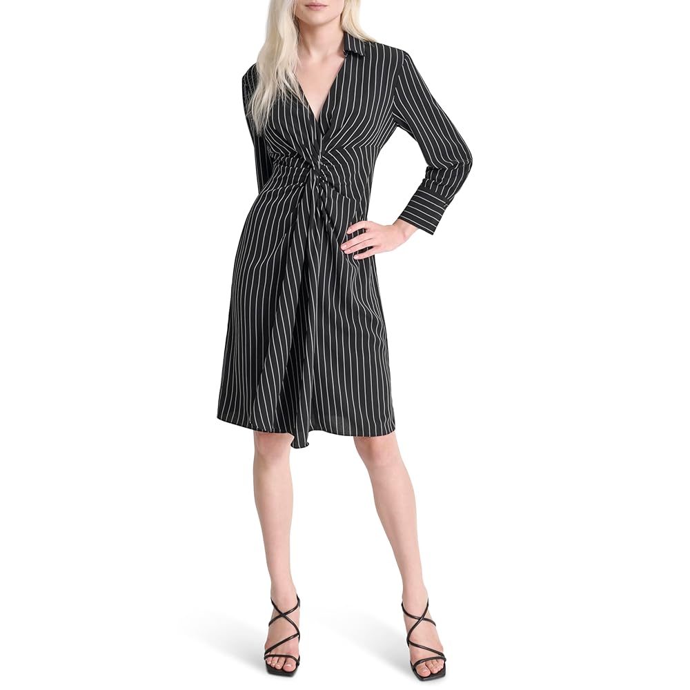 DKNY Women's Long Sleeve Collared Neck Twist Front Detail