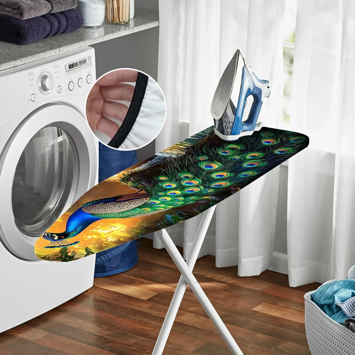 Nuxovilar Colorful Peacock Pattern Ironing Board Cover, 15 * 54inch, Fits Most Standard Boards, Ironing Accessory, Home Decor