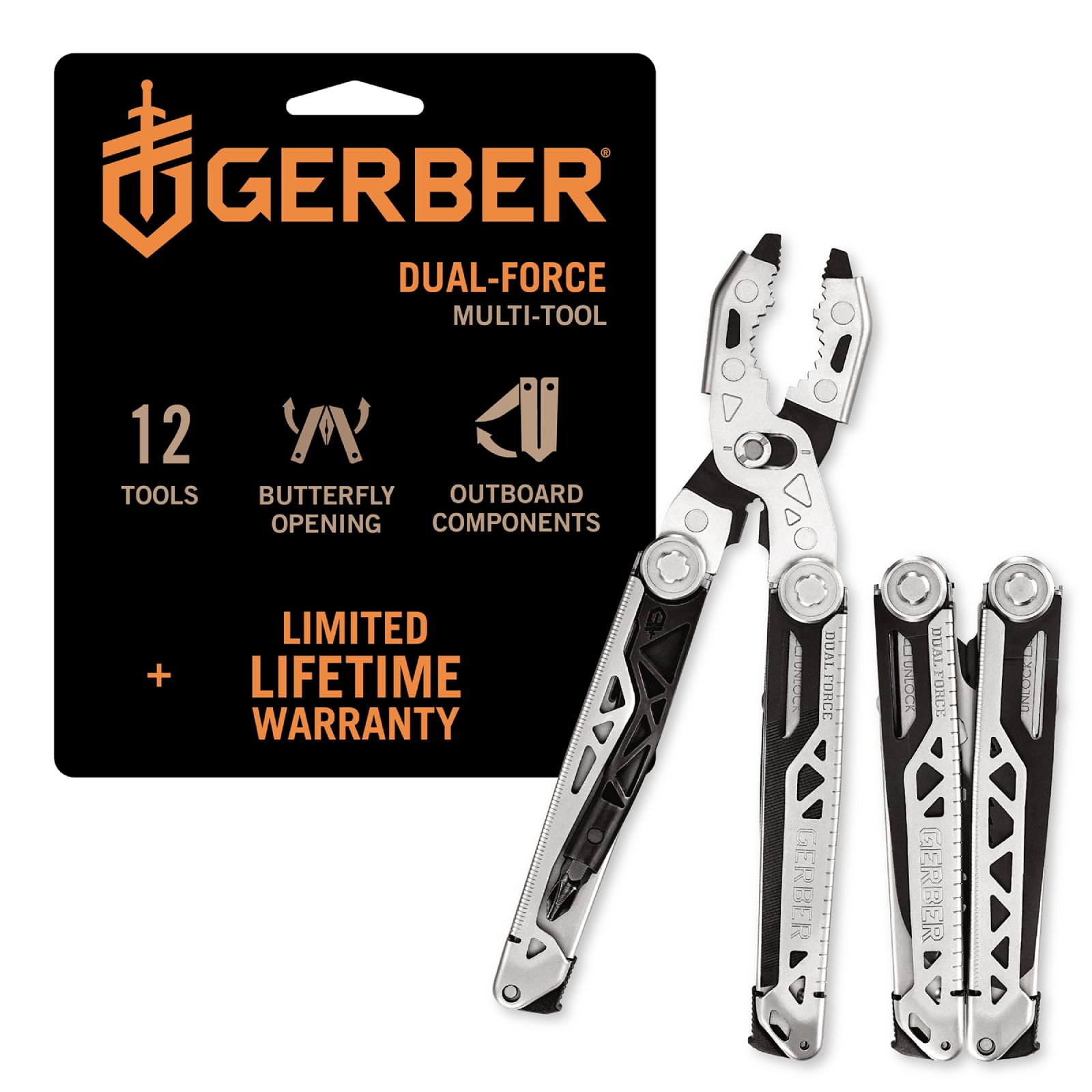 Gear Dual-Force Multitool - Heavy Duty, Center Axis Driver, Blunt Nose Pliers with Saw, Wire Cutters, Bit Storage, and More - Multi