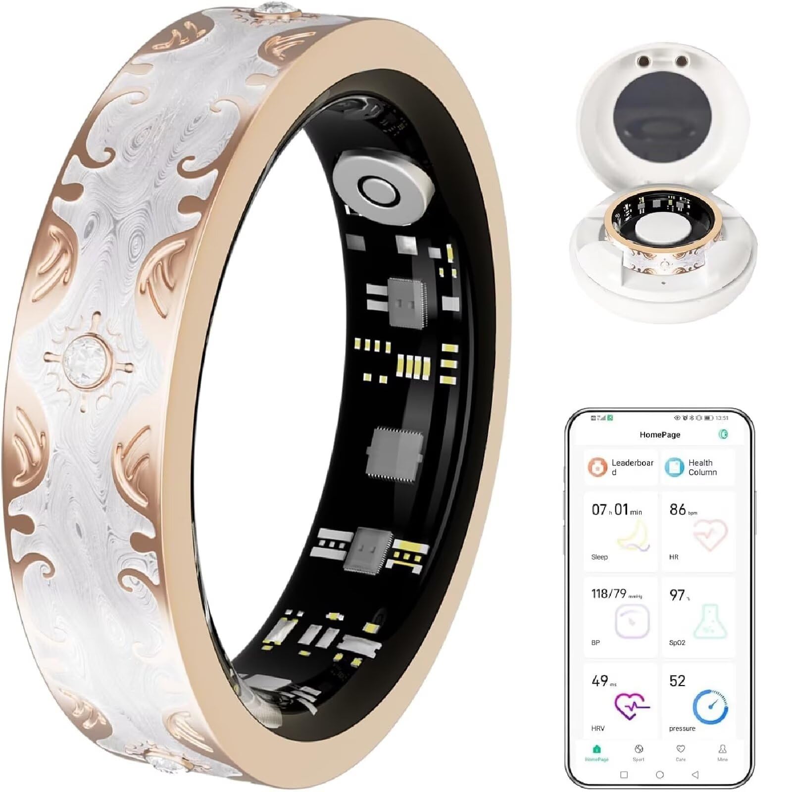 Anello Intelligente Impermeabile per Uomini e Donne, Tracker Salute per l'Attività Quotidiana, Anello Fitness Ricaricabile con Monitoraggio Sonno/Passi/Calorie (Silver 8#).