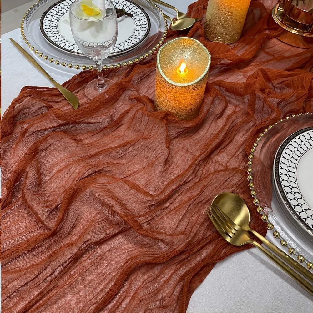 Tischläufer aus rustikalem Gaze-Seide, 90 x 300 cm, für Hochzeiten, Boho-Tischdecke in Salbeigrün, für Brautpartys, Feiertagspartys, 10 Stück (weiß, 10 Stück, 300 x 90 cm)