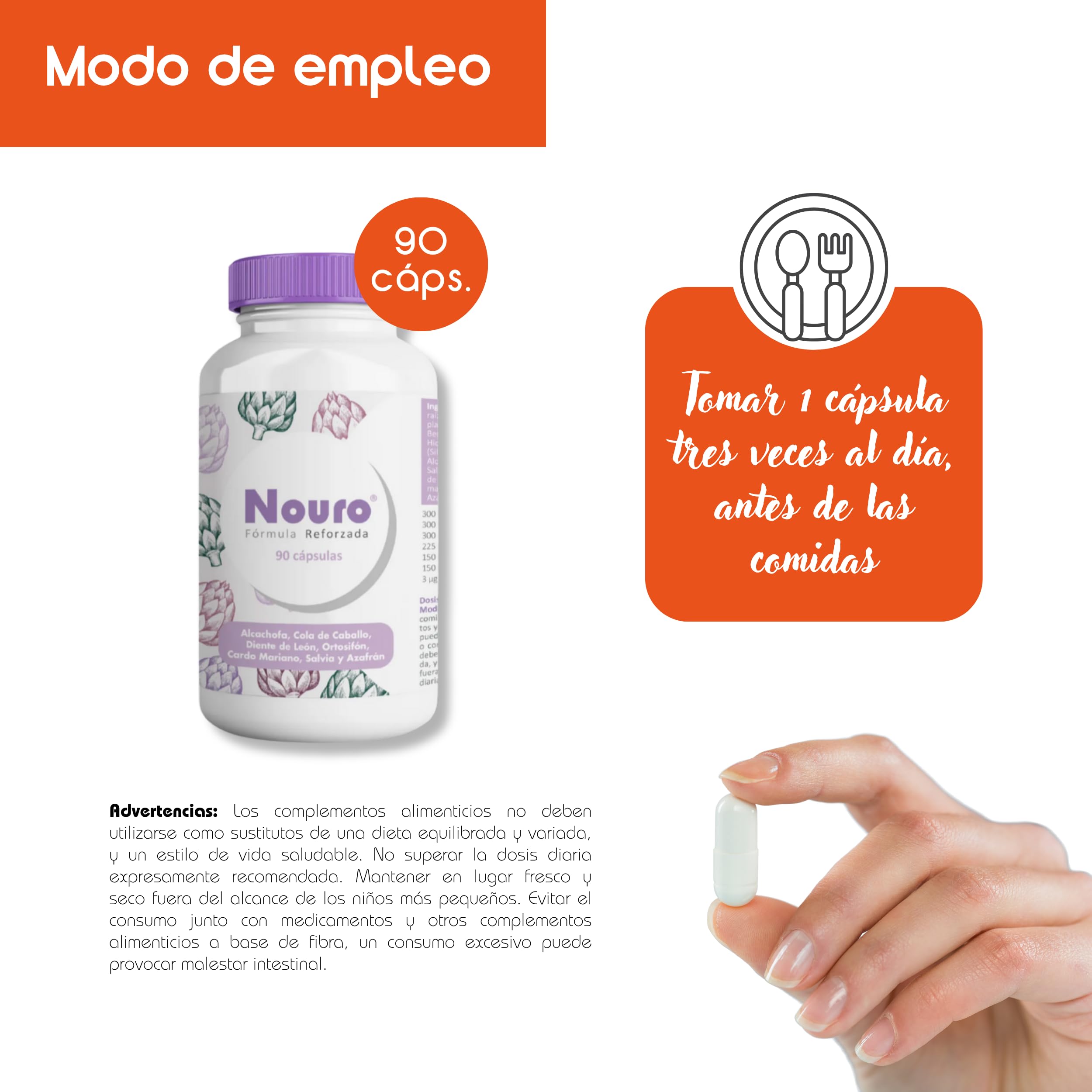 Nouro de Margan Biotech, 90 Cápsulas | Inulina | Sílica | Sinensetina | Silimarina | Cinarina | Ácido Rosmanírico | Safranal | Para Personas con Tendencia a la Retencion de Liquidos | Detox