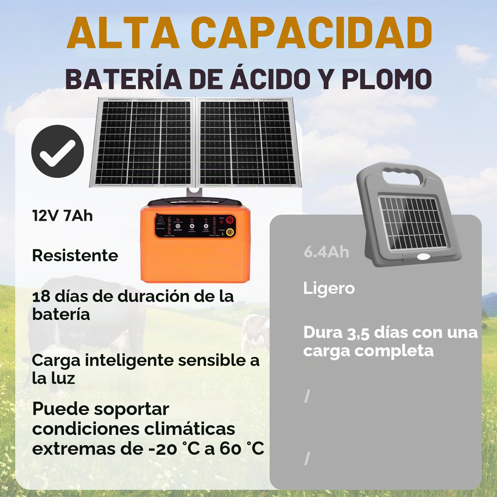 48KM Solar Pastor Electrico, 6KV-12KV pastor electrico Cerca eléctrica Controlador, 0.3-1.5J Cerca eléctrica Pastor para Cría de animales pastores, para Granja Pastar Jardín