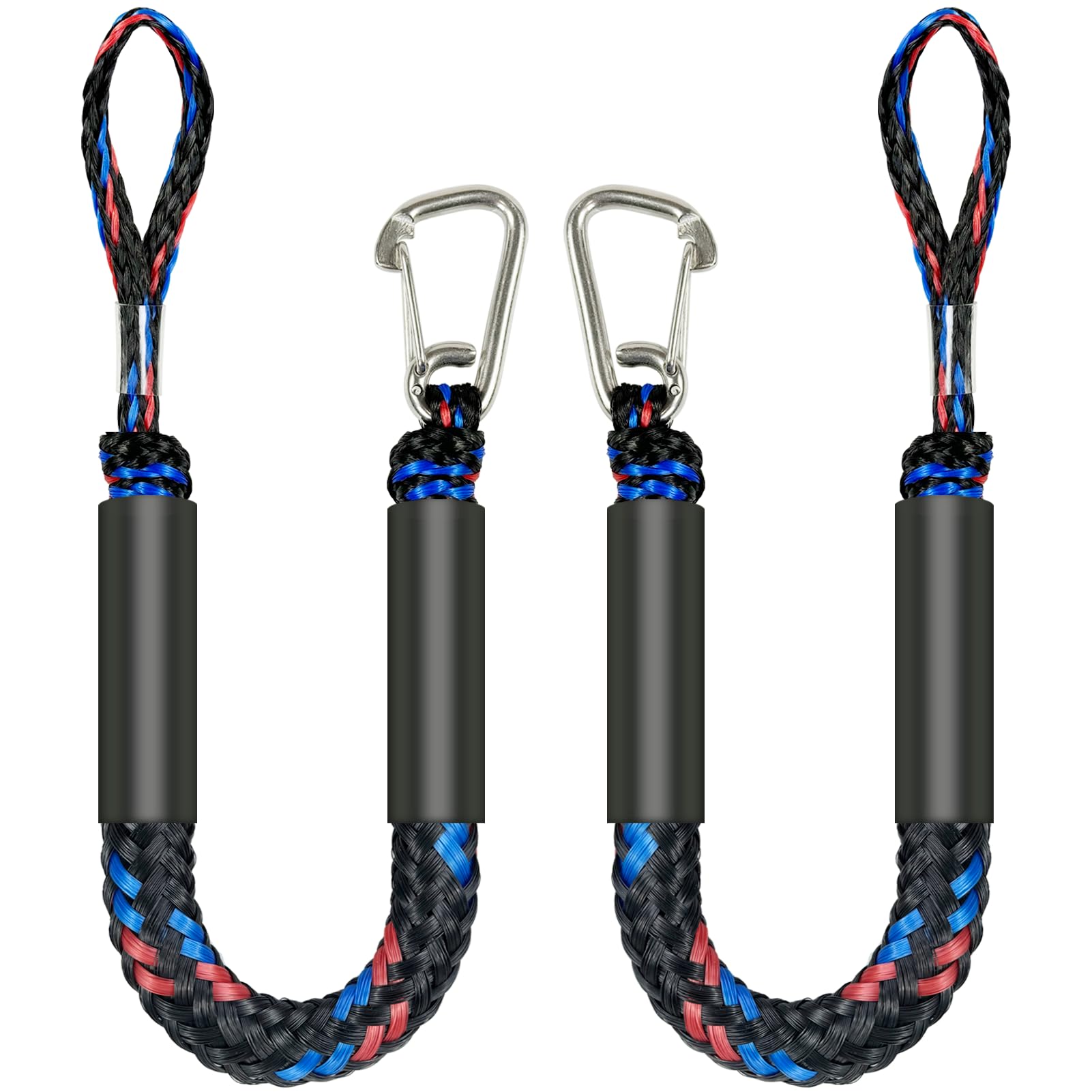 2.5 FeeT Boat Bungee Dock Lines 2PCS 316 Stainless Clip Boat Accessories Marine Grade Quickly Mooring (Black&Blue&Red, 2 1/2 Feet)