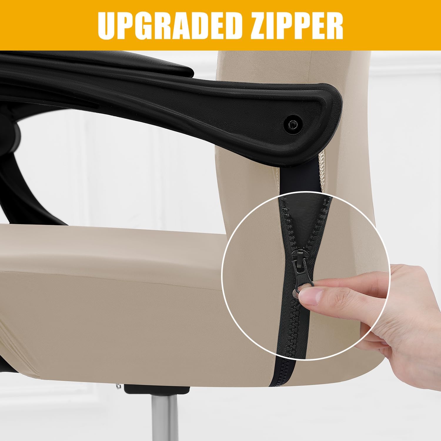 Smiry Stretch Printed Office Computer Chair Covers, Universal Desk Rotating Chair Slipcovers Removable Washable, Soft Fit Anti-Dust Spandex Protector Cover with Zipper, Taupe