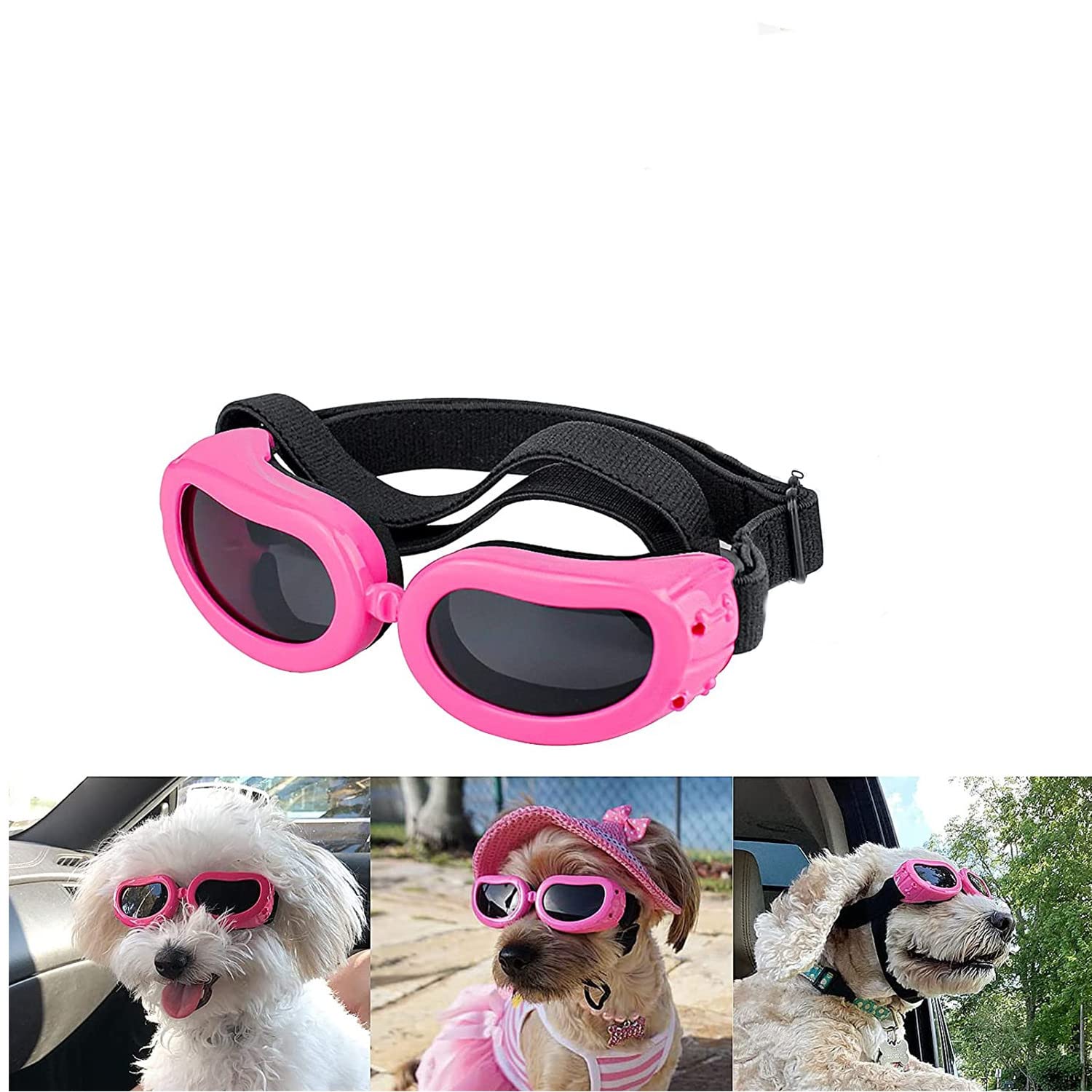 Dog Sunglasses Small Breed Dogs Goggles UV Protection Eye Wear Windproof Anti-Fog Pet Glasses for Doggy About Over 5 lbs, Pink