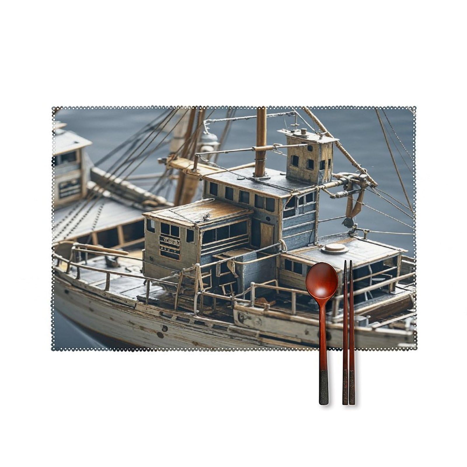 Boat Placemats Set of 6 Non-Slip Stain Resistant Indoor Outdoor Table Mat Washable Cloth Place Mat Fashion Kitchen Placemat for Dining Table Decoration 17.7x11.8 in