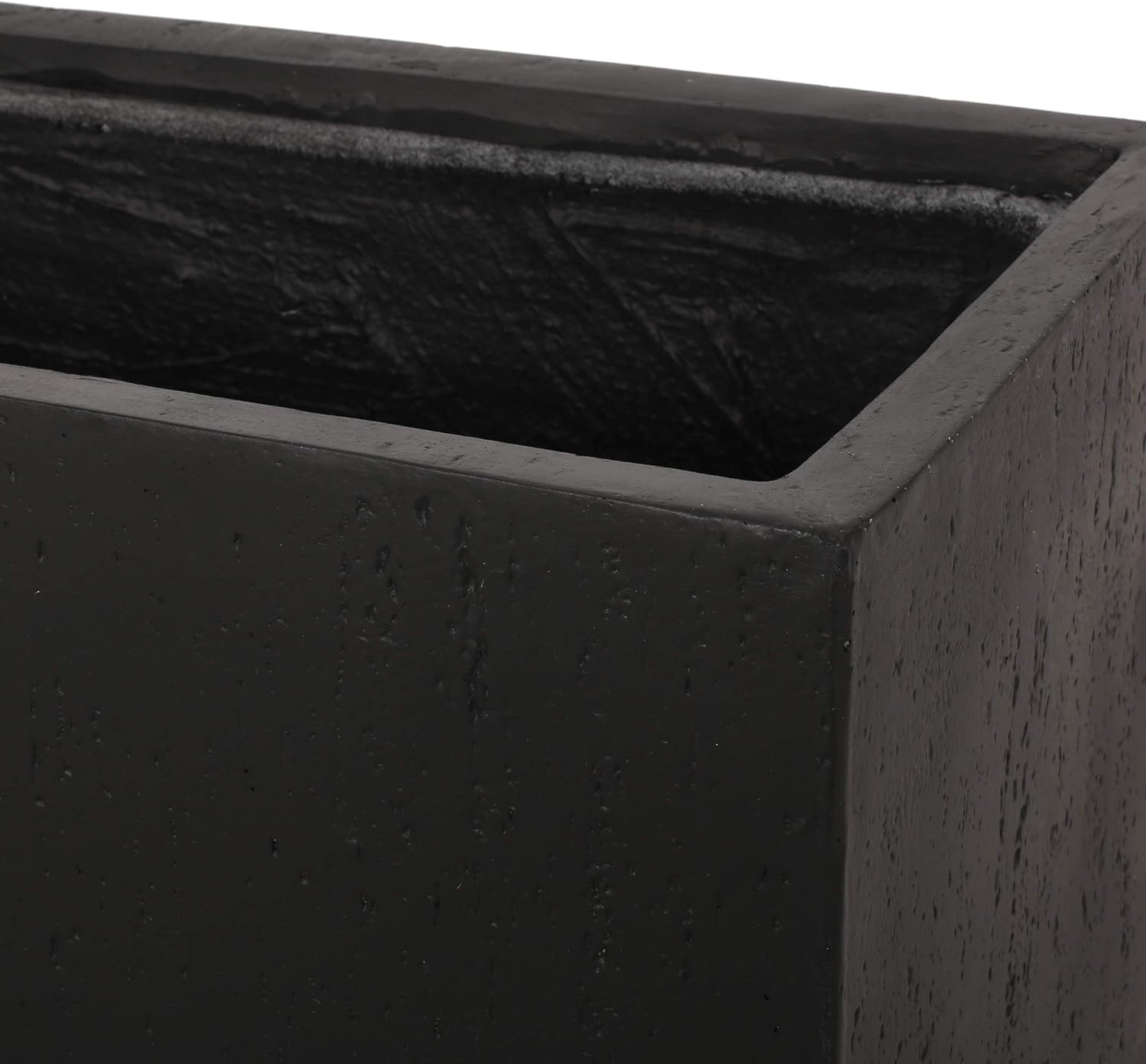 Vanessa Outdoor Modern Medium Cast Stone Rectangular Planters (Set of 2), Black