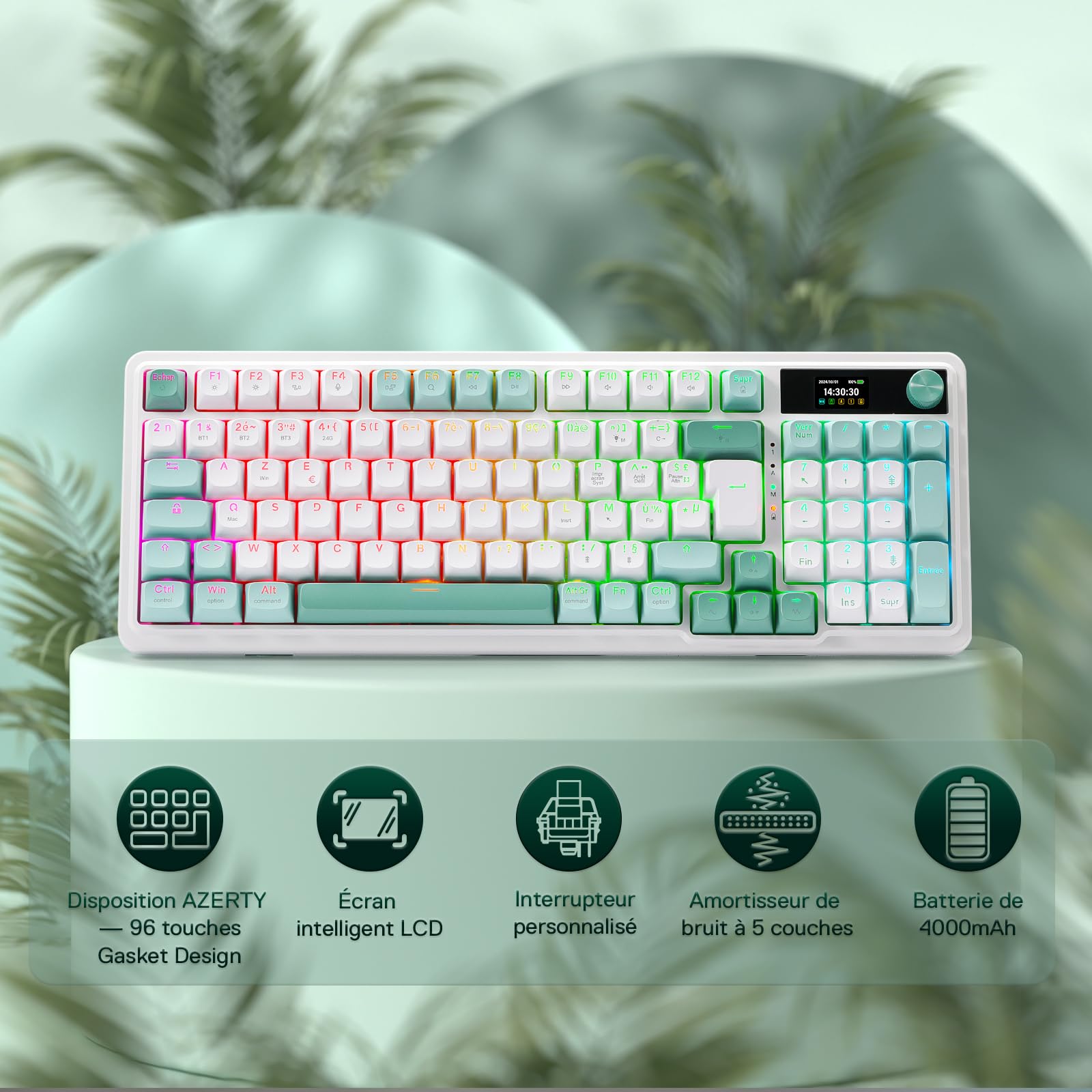 Redragon K719 Pro Clavier Mécanique sans Fil AZERTY Écran TFT et Molette Gasket