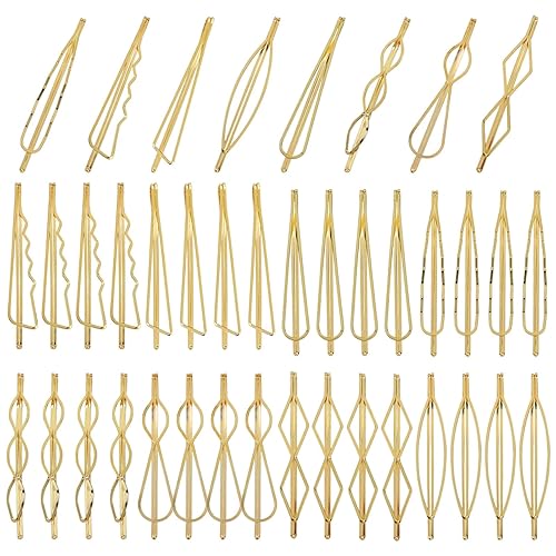 Cinaci Paquete de 40 pinzas para el cabello de 8 estilos, simples y lisas, antideslizantes, de metal dorado, pasadores, accesorios para el cabello