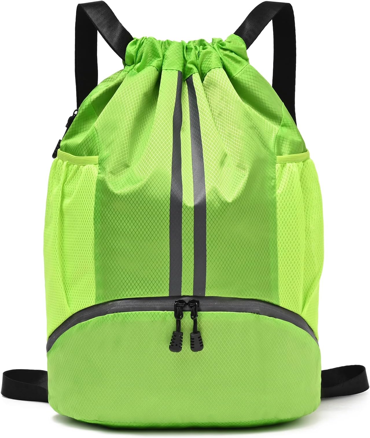 Drawstring Gym Bag for Men, Waterproof Drawstring Backpack for Women, Swim Bag with Shoes Compartment(Green)