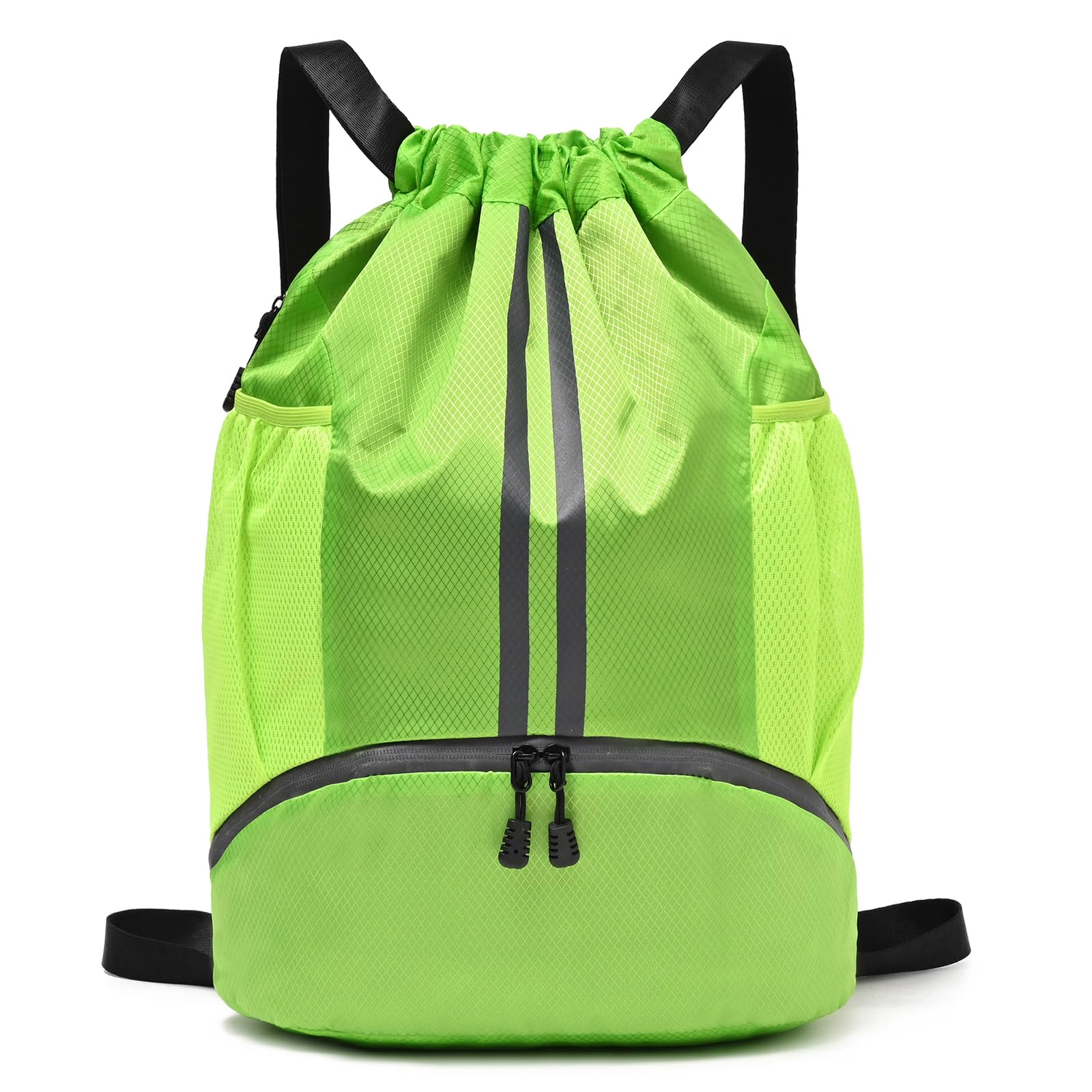 Drawstring Gym Bag for Men, Waterproof Drawstring Backpack for Women, Swim Bag with Shoes Compartment(Green)