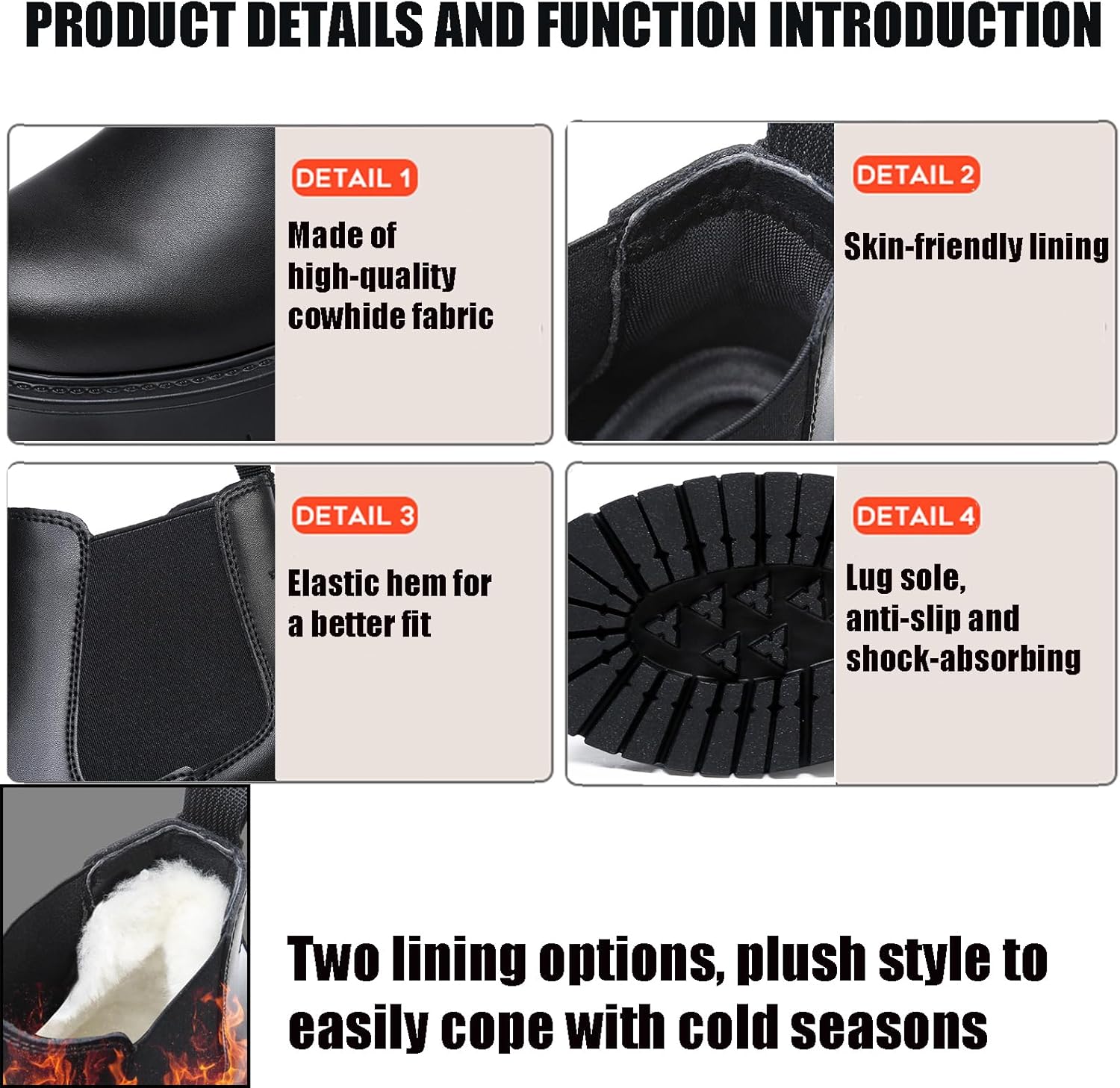 Men's Genuine Leather Chunky Platform Chelsea Dress Boots Luxury Round Toe lug sole Slip-On Outdoor Non Slip Shock Work Ankle Boots - Image 4