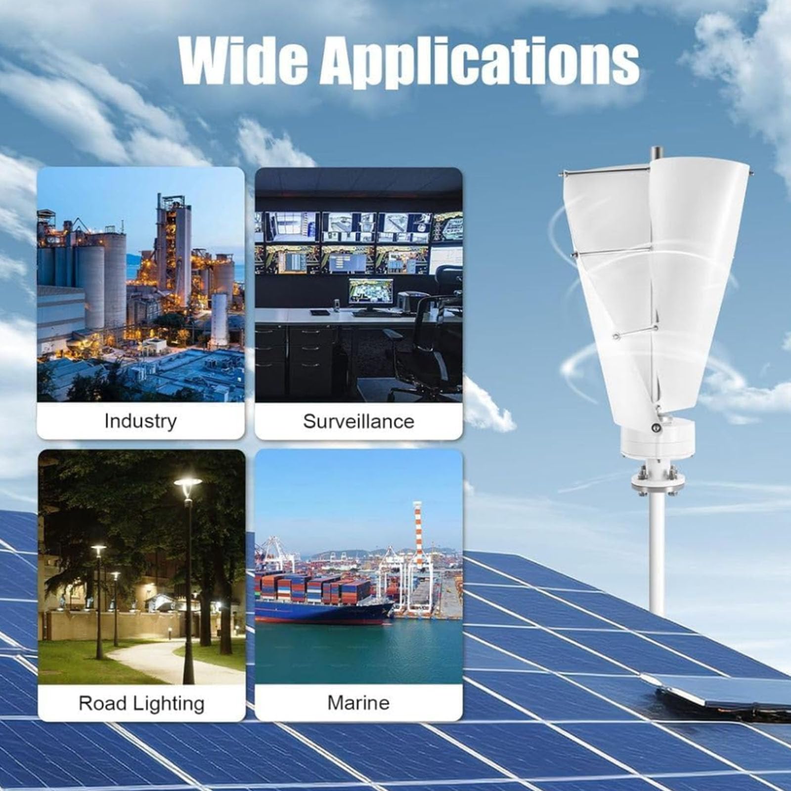 Generatore Eolico a Asse Verticale da 12000W a Basso Rumore,24v | Sistema Eolico Off-Grid a Bassa Velocità di Avvio 12V 24V 48V con Controllore Inverter