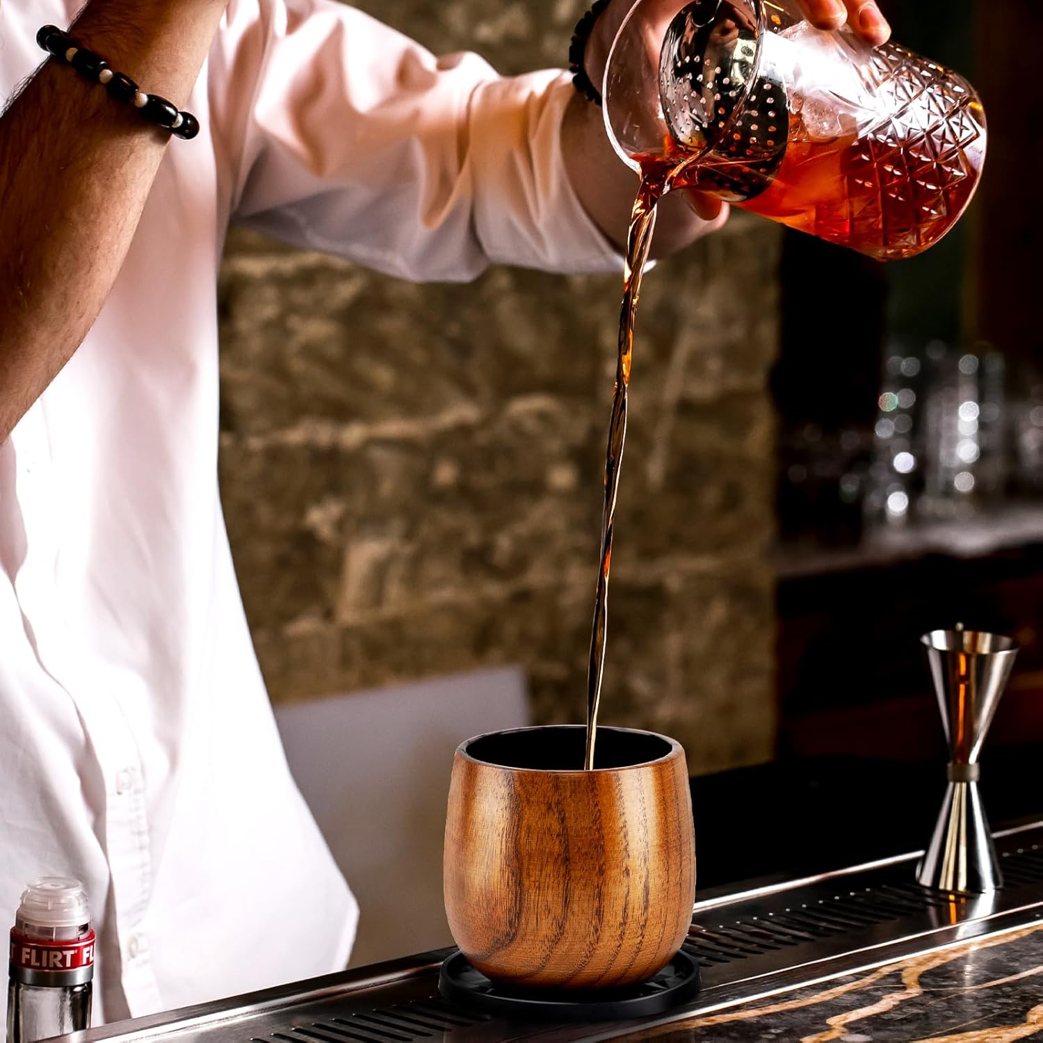 Luxury Wooden Whiskey Glass Gift Set for Men – 2 Handcrafted Carbonized Wood Tumblers with Reusable Metal Ice Cubes & Coasters, Premium Barware Gift Box for Bourbon Lovers for Dad - Image 5