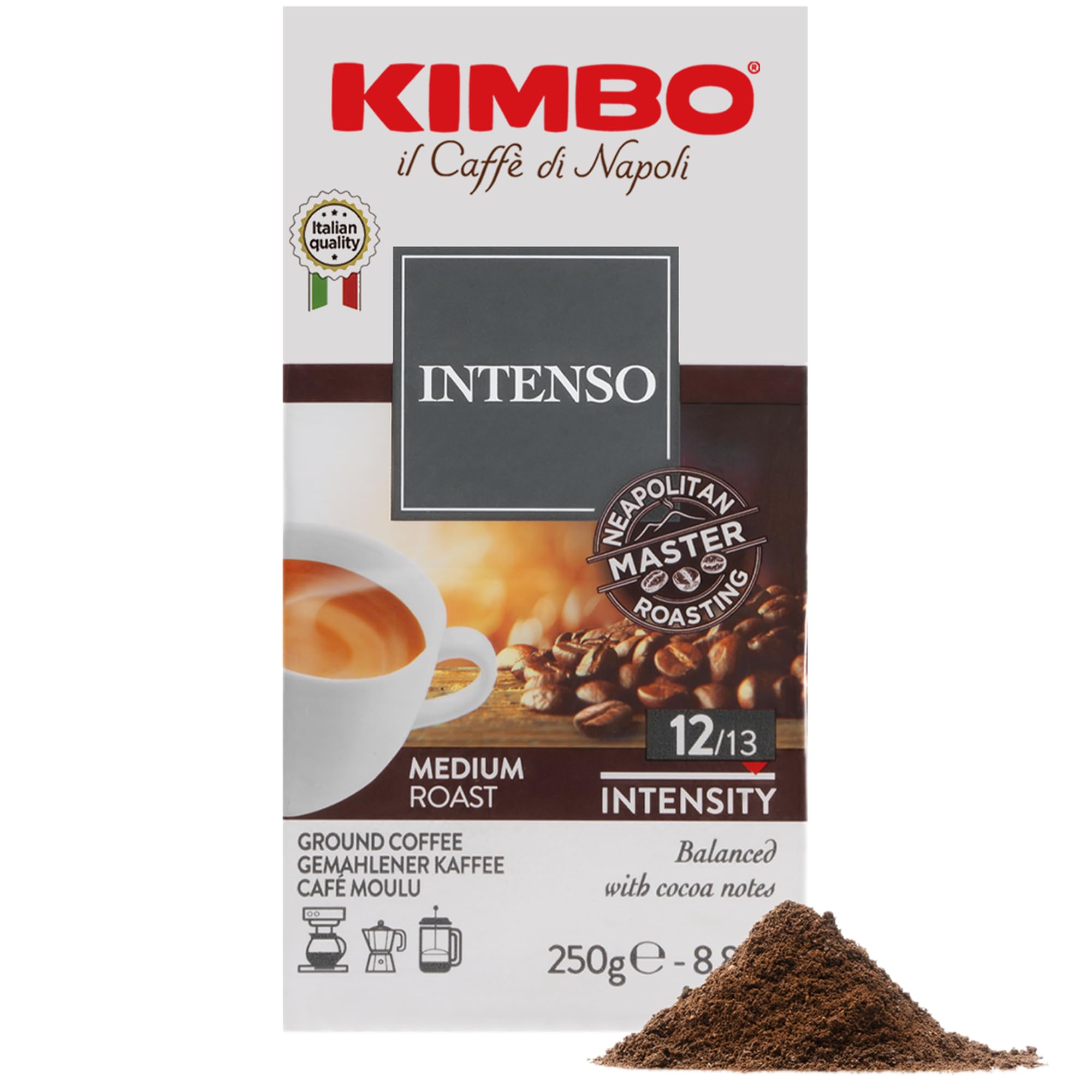 Kimbo Coffee Intenso Ground Coffee, Medium Roast, 250g